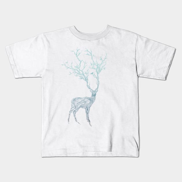 Blue Deer Kids T-Shirt by huebucket